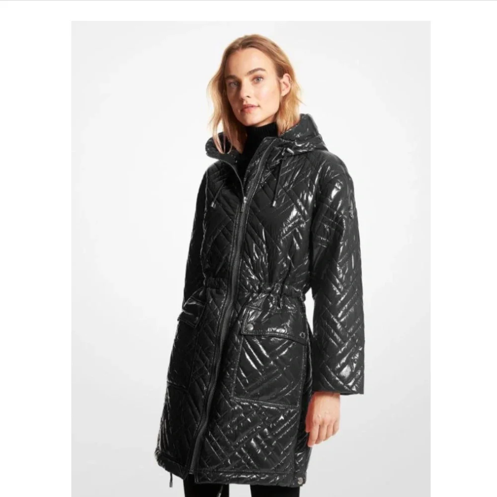 MICHAEL KORD Quilted Metallic Ciré Puffer Jacket SIZE S